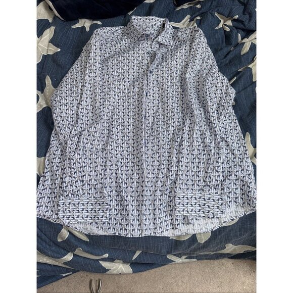 Tasso Elba Shirt Mens XL 17-17.5 Blue Combo Button Up Long Sleeve - Picture 1 of 7